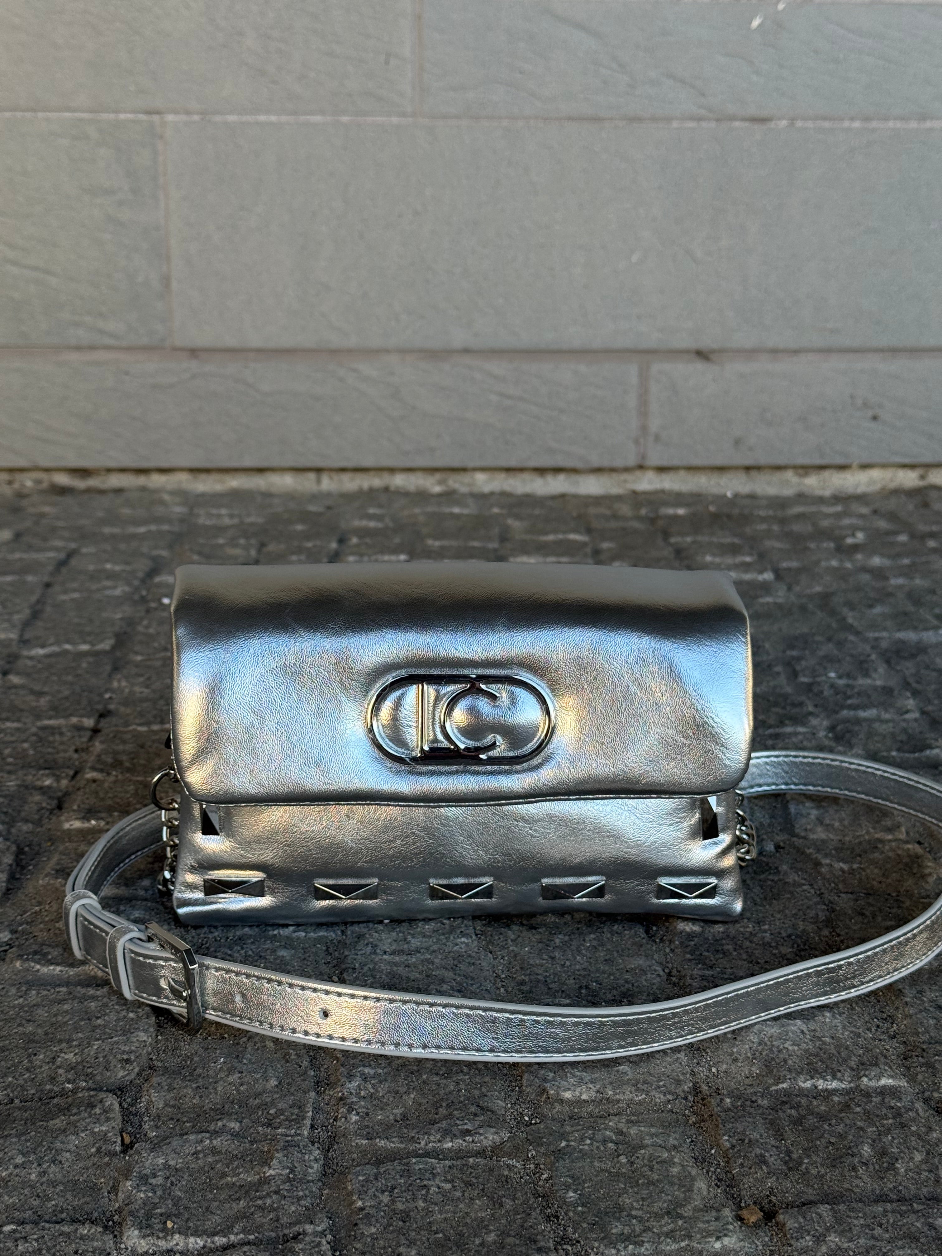 Small Metallic Crossbody with Rectangular Studs