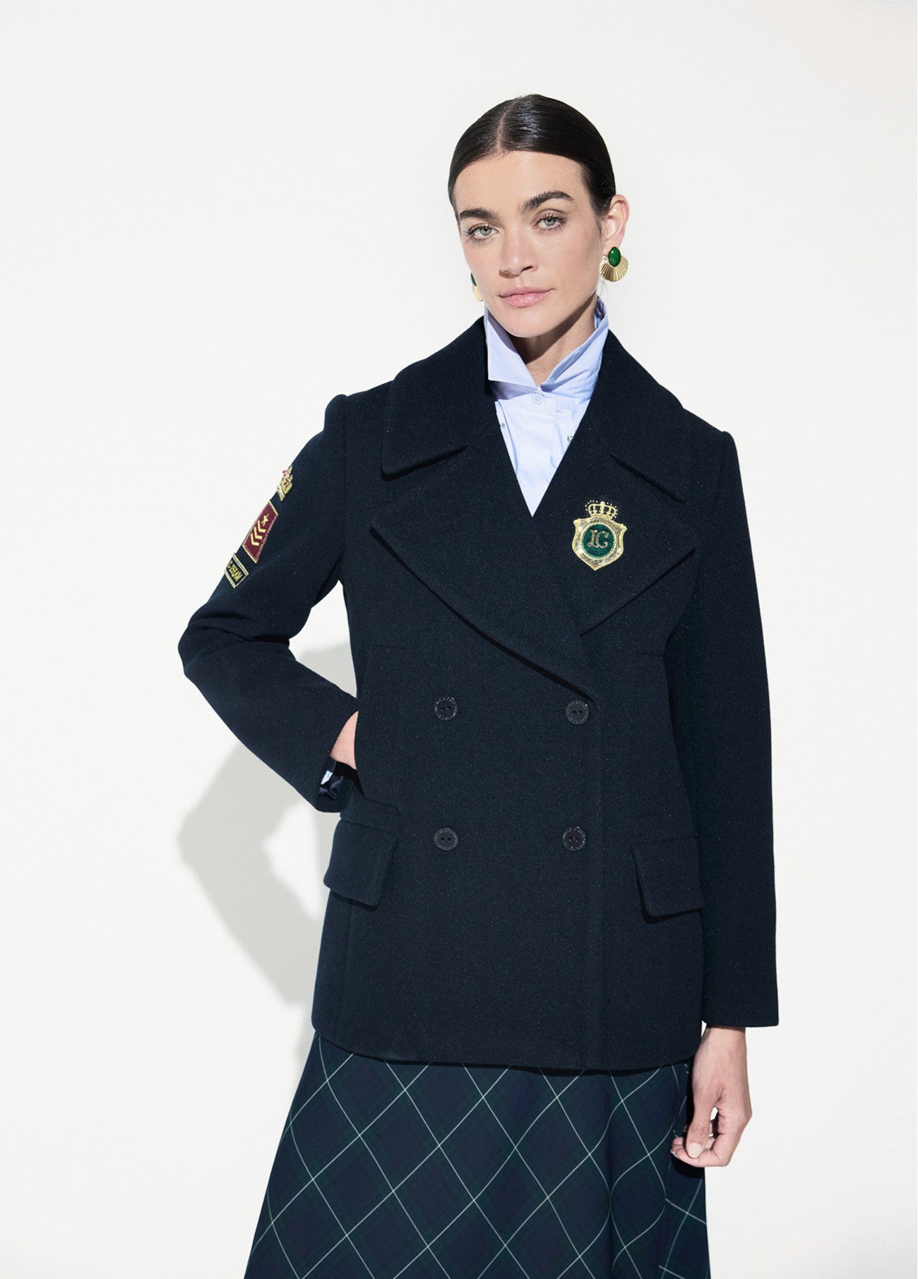 Navy tabard coat with patches