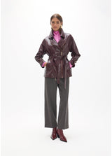 Long biker jacket in leather effect with belt