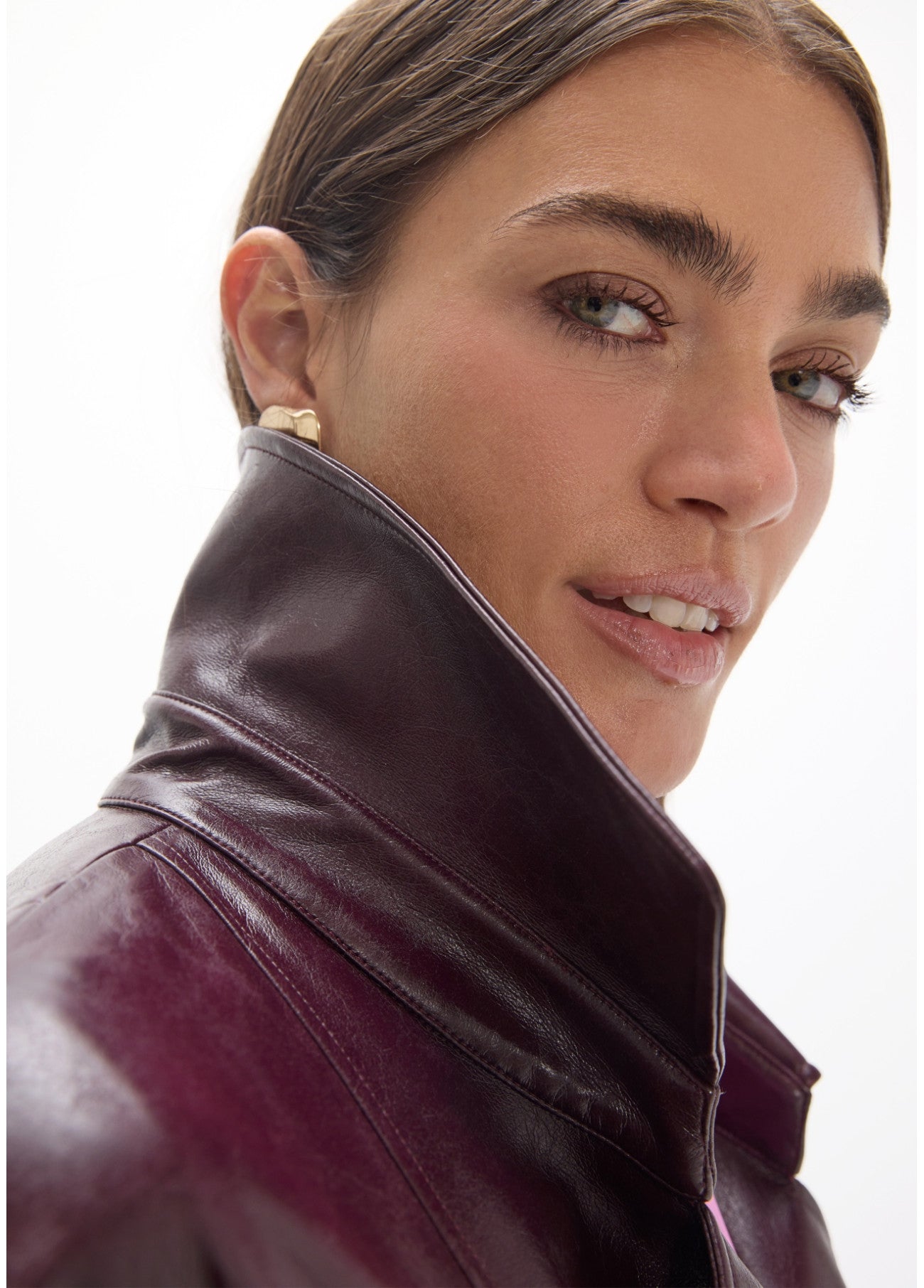 Long biker jacket in leather effect with belt