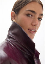 Long biker jacket in leather effect with belt