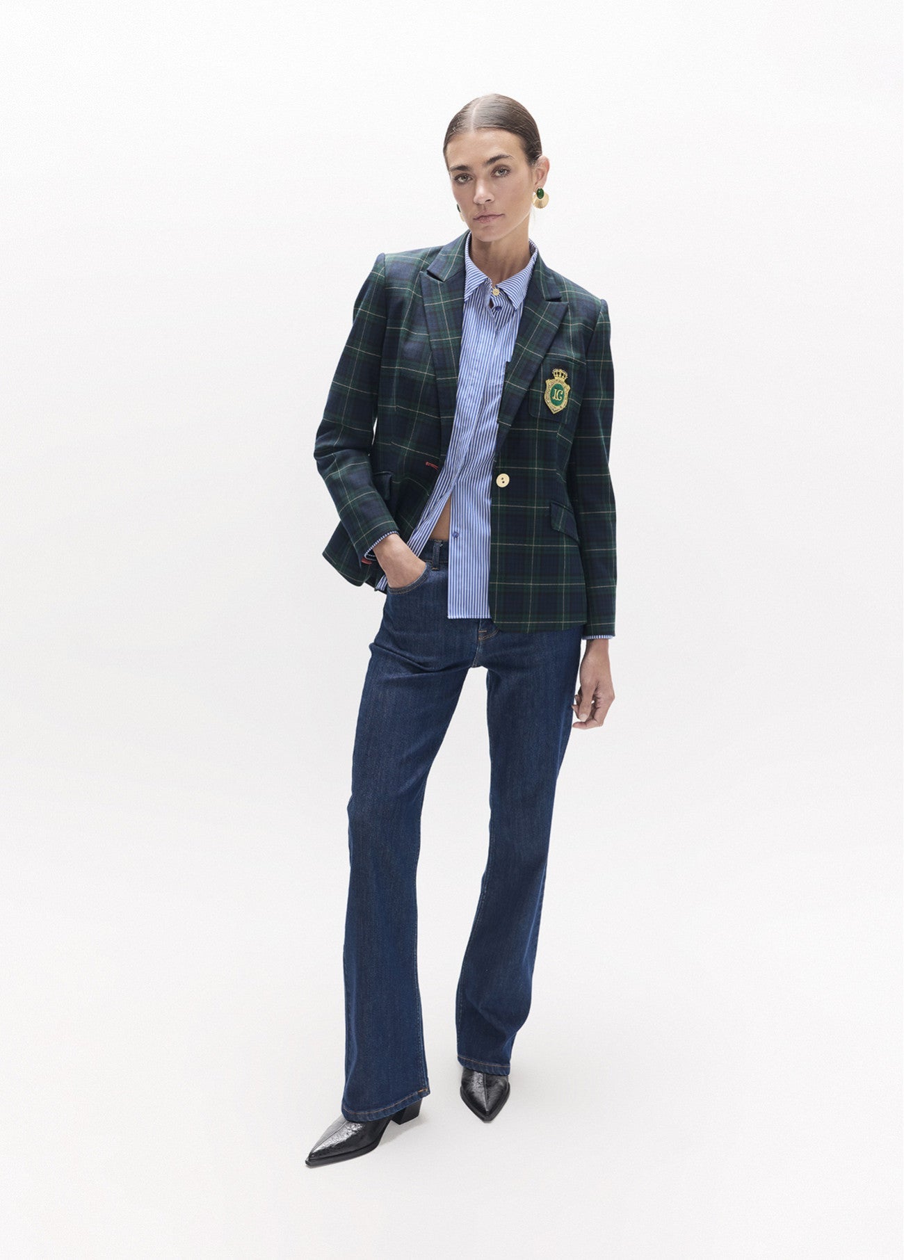 Plaid blazer with shield