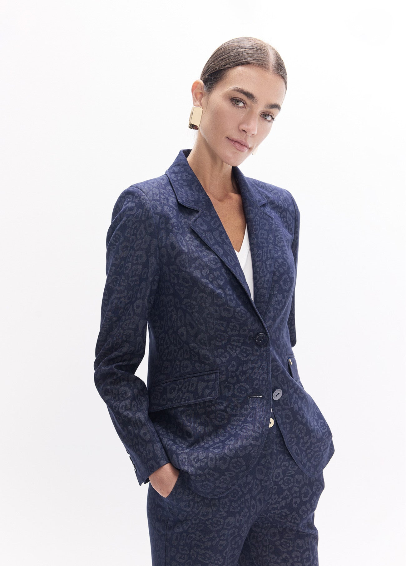 Fitted blazer in cashmere print microcorduroy