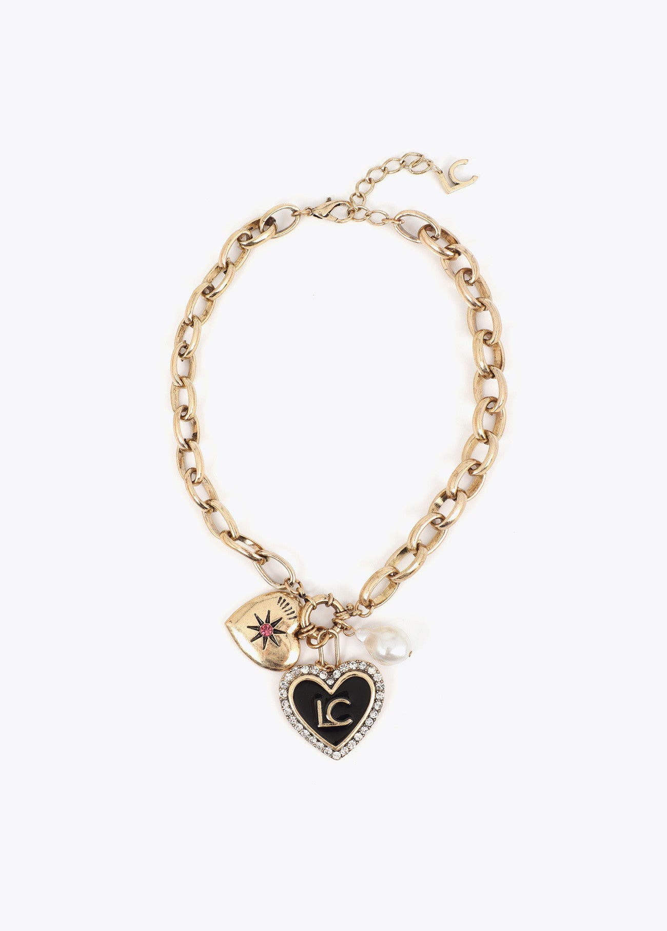 Necklace with personalized heart charms
