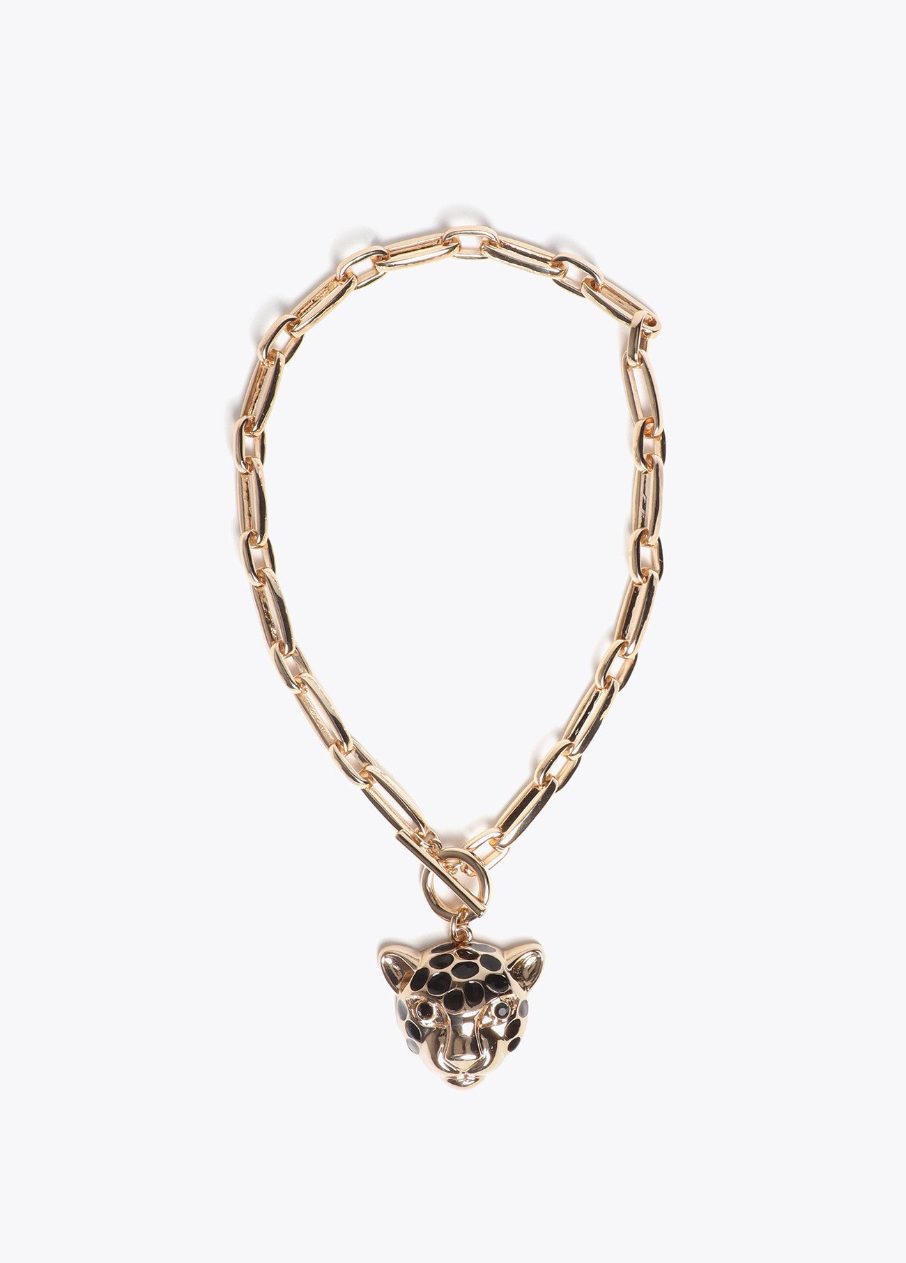 Necklace chain front closure leopard head pendant