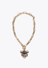 Necklace chain front closure leopard head pendant