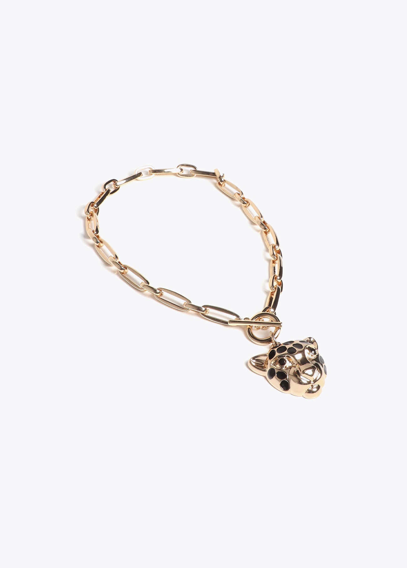 Necklace chain front closure leopard head pendant