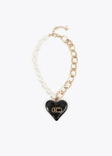 Combined pearl and chain necklace with personalized heart