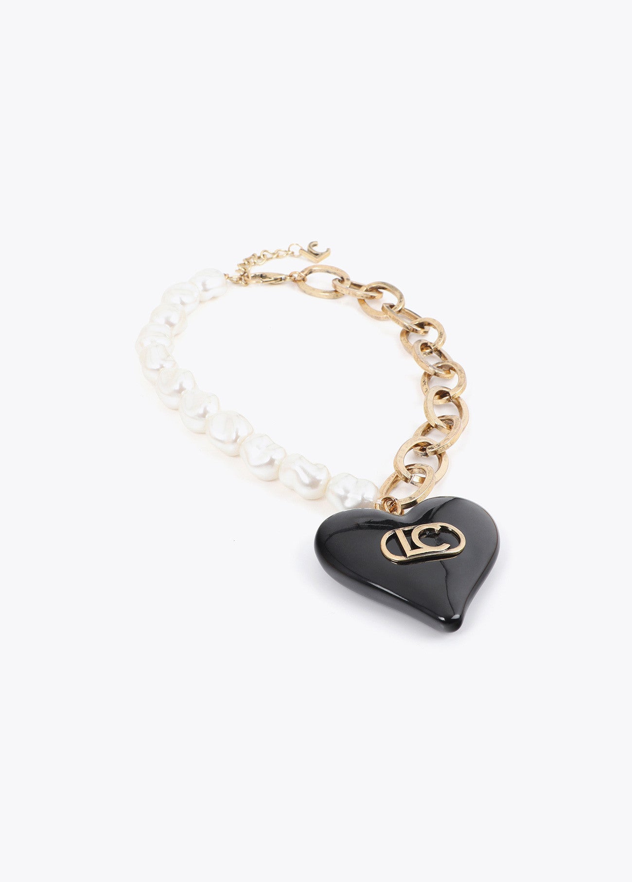 Combined pearl and chain necklace with personalized heart