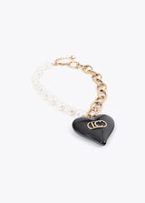 Combined pearl and chain necklace with personalized heart