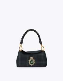 Oval lapel shoulder strap with checkered fabric and leather-effect details