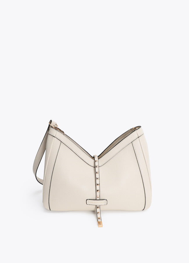 Faux leather shoulder bag with mini studded strap