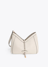 Faux leather shoulder bag with mini studded strap