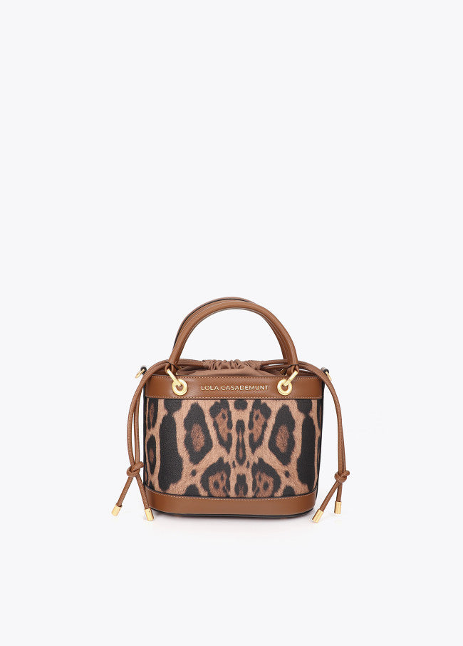 Combined bucket bag with leather effect and animal print