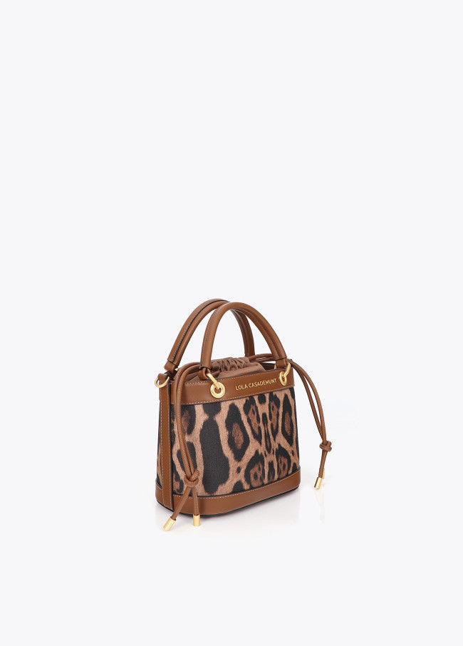 Combined bucket bag with leather effect and animal print