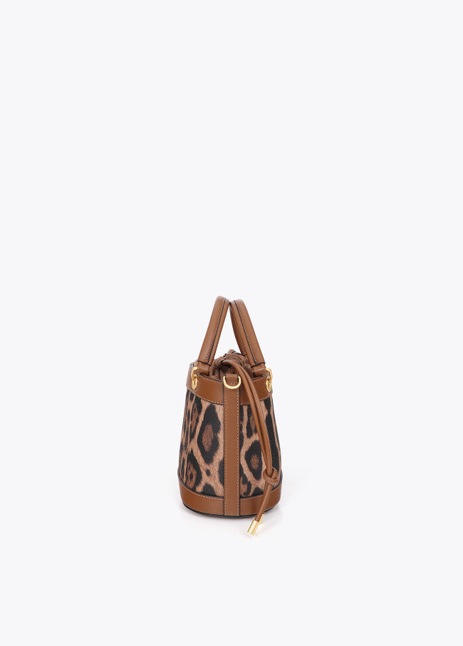 Combined bucket bag with leather effect and animal print