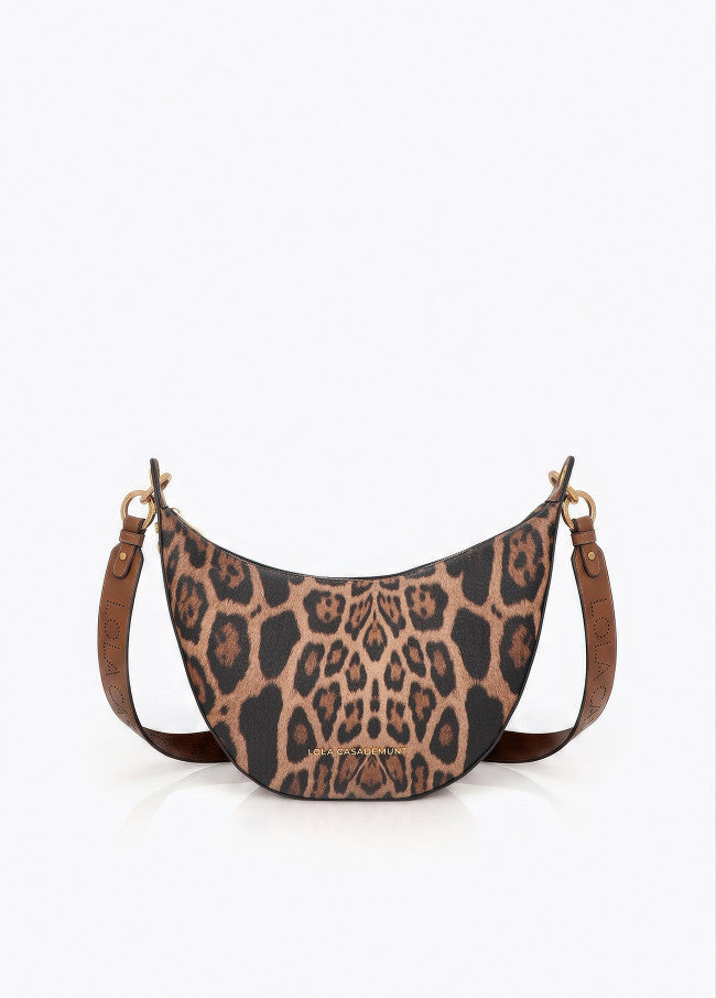 Combined shoulder bag with leather effect and animal print