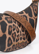 Combined shoulder bag with leather effect and animal print