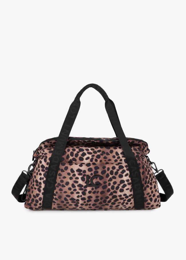 Nylon weekend bag with animal print