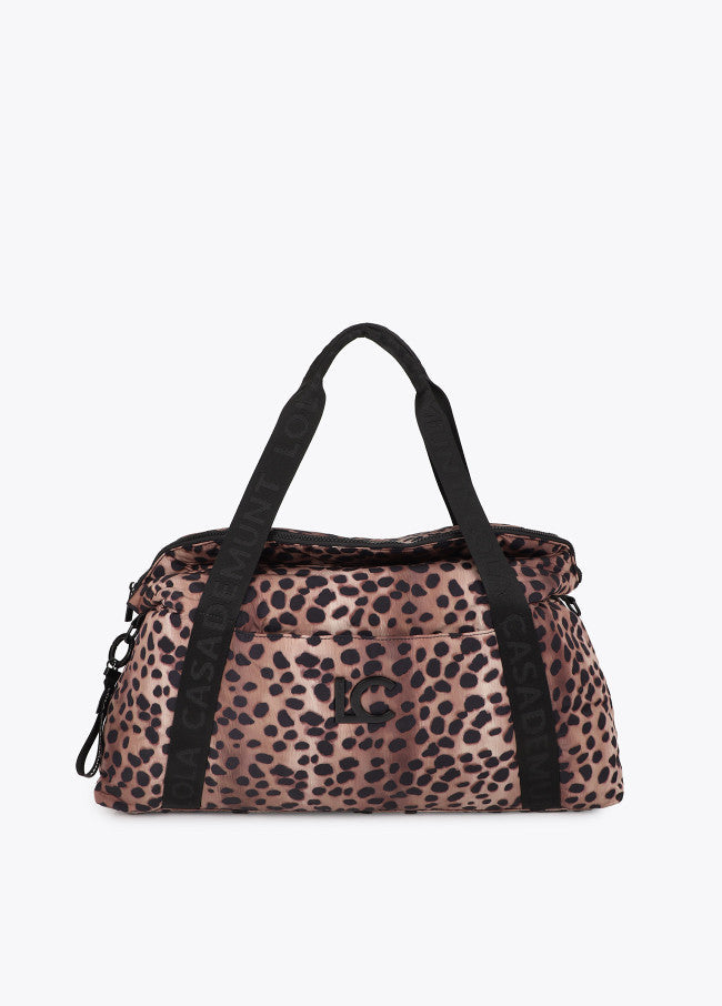 Nylon weekend bag with animal print