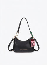 Faux leather shoulder bag with contrasting pendant