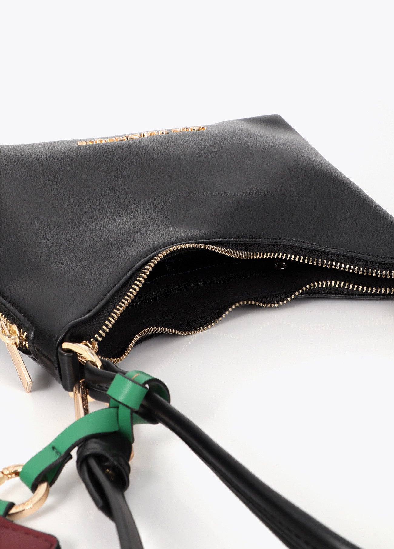 Faux leather shoulder bag with contrasting pendant