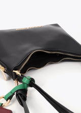 Faux leather shoulder bag with contrasting pendant