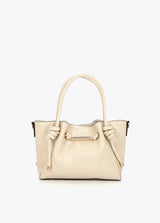 Crossbody bag with metal tube detail with die-cut logo