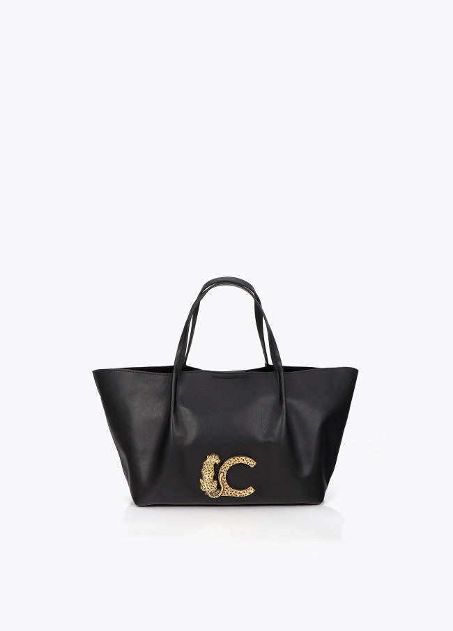 Leather-effect shoulder bag with double handle
