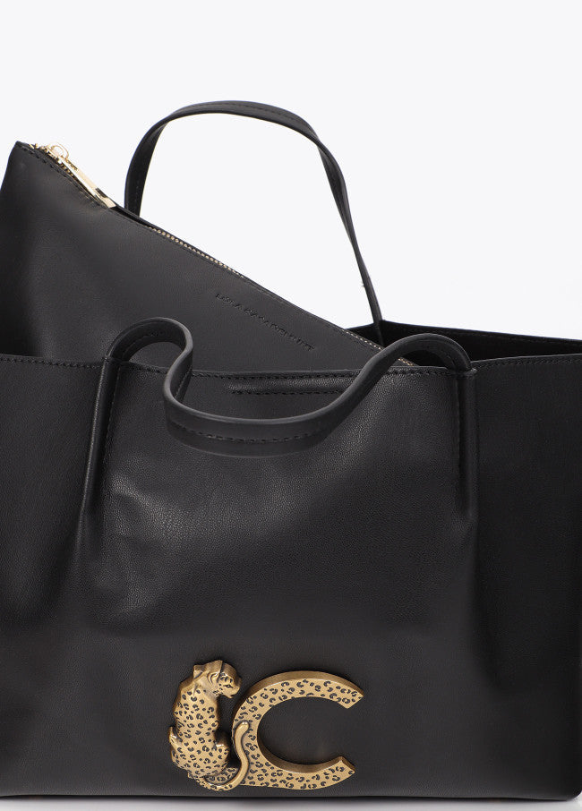 Leather-effect shoulder bag with double handle