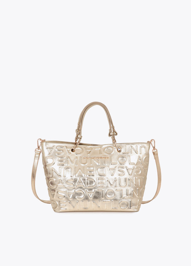 Leather effect shopper with embossed monogram
