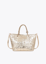 Leather effect shopper with embossed monogram