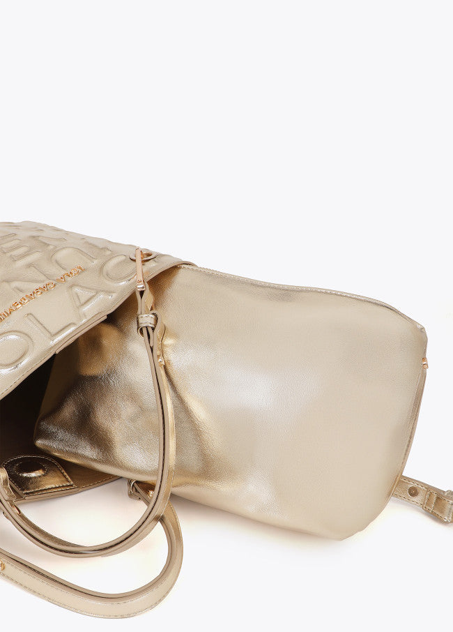 Leather effect shopper with embossed monogram