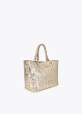 Leather effect shopper with embossed monogram