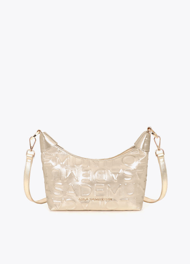 Leather effect shoulder bag with embossed monogram