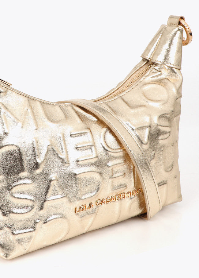 Leather effect shoulder bag with embossed monogram