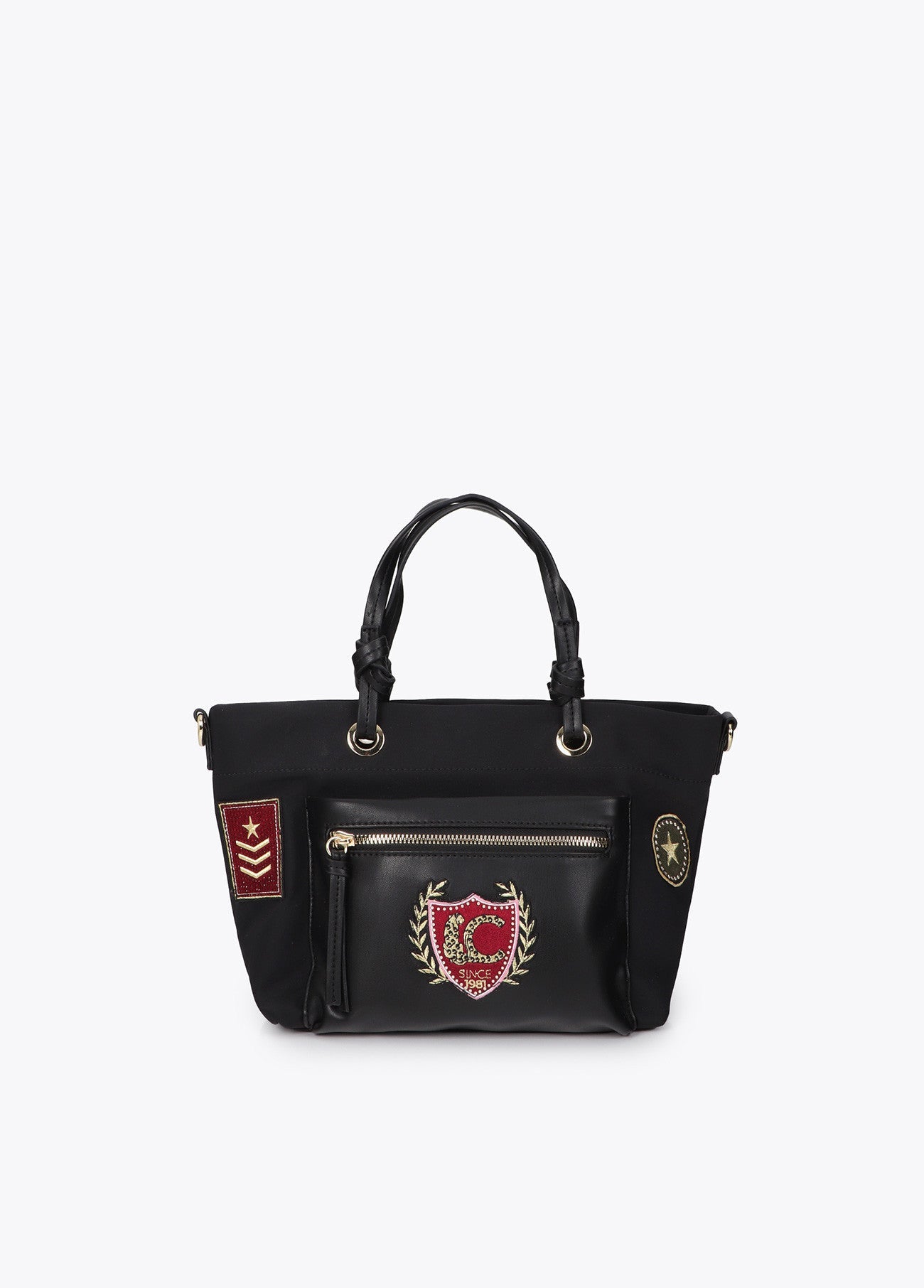 Nylon shoulder bag with patches