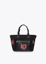 Nylon shoulder bag with patches