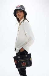 Nylon shoulder bag with patches