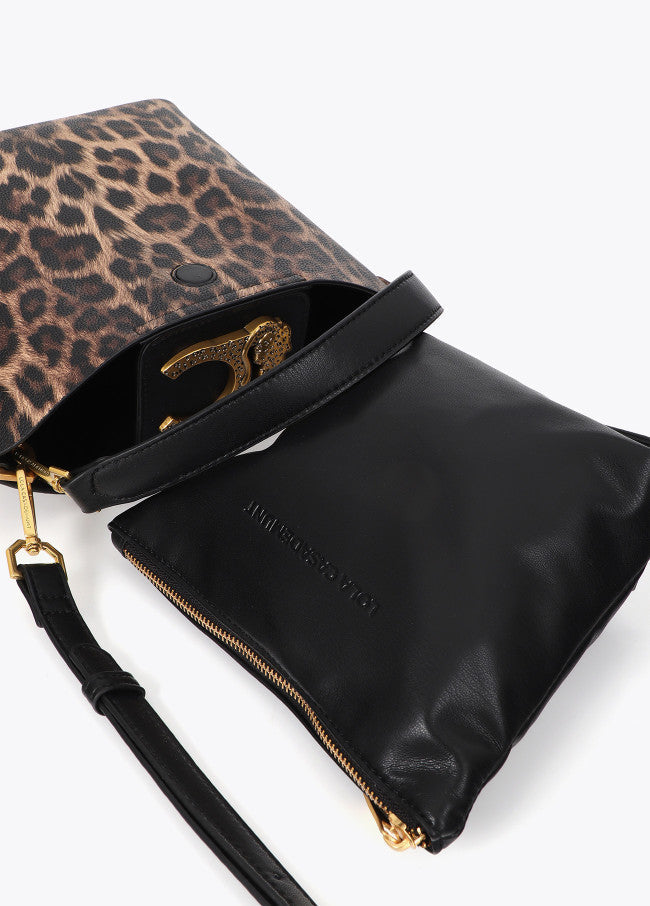Crossbody bag with chain detail and leopard logo