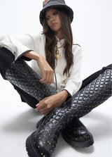 Padded boot with mini studs and chain detail