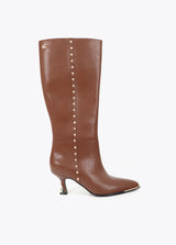 High boot with personalized heel and stud strip detail
