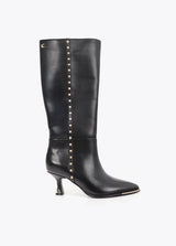 High boot with personalized heel and stud strip detail