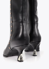 High boot with personalized heel and stud strip detail