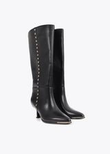 High boot with personalized heel and stud strip detail