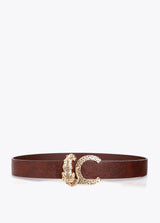 Leather-effect belt with animal buckle texture
