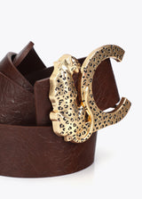 Leather-effect belt with animal buckle texture