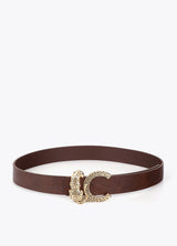 Leather-effect belt with animal buckle texture