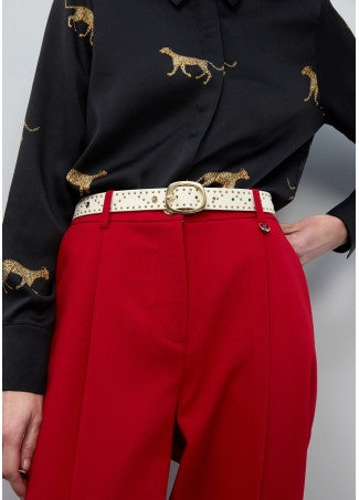 Belt with mini studs and chain buckle