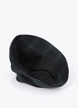 Bucket hat in tartan print fabric with shield detail